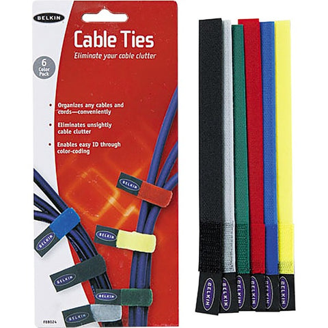 Belkin International, Inc Belkin - Cable tie - 8 in - gray, black, blue, yellow, red, green (pack of 6)