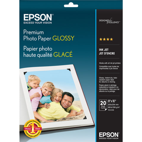 Epson Epson - Glossy - 8 in x 10 in 20 sheet(s) photo paper - for EcoTank ET-3600, Expression ET-3600, WorkForce ET-16500, WF-2750, 2760