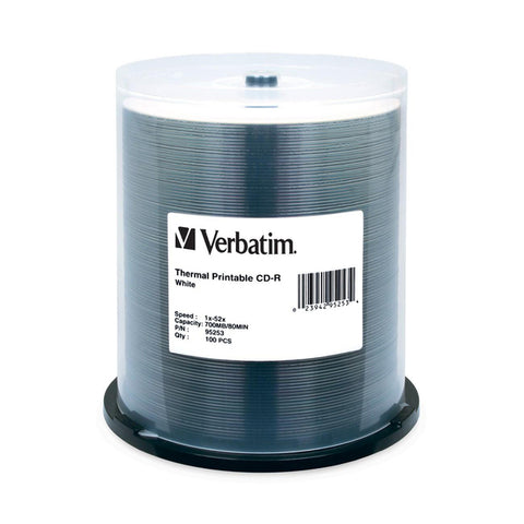 Verbatim America, LLC Verbatim - 100 x CD-R (80min) 52x - white - thermal transfer printable surface, photo printable surface - spindle