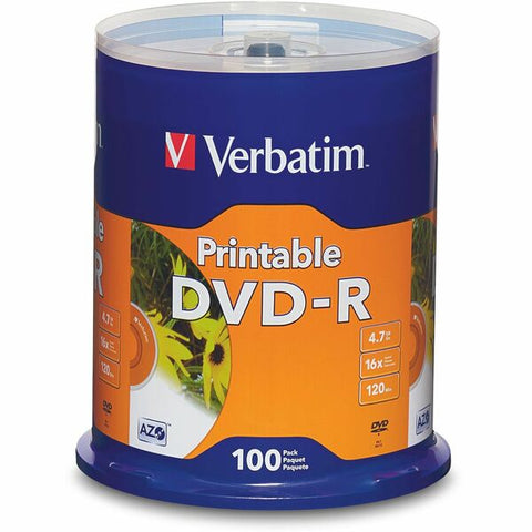 Verbatim America, LLC Verbatim - 100 x DVD-R - 4.7 GB (120min) 16x - white - ink jet printable surface - spindle