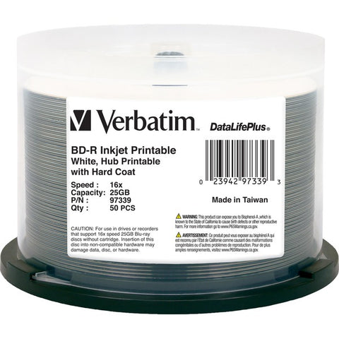 Verbatim America, LLC Verbatim DataLifePlus - 50 x BD-R - 25 GB 16x - ink jet printable surface - spindle