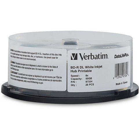 Verbatim America, LLC Verbatim DataLifePlus - 25 x BD-R DL - 50 GB 6x - white - ink jet printable surface - spindle
