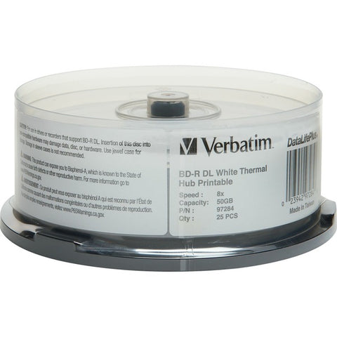 Verbatim America, LLC Verbatim DataLifePlus - 25 x BD-R DL - 50 GB 6x - white - thermal transfer printable surface