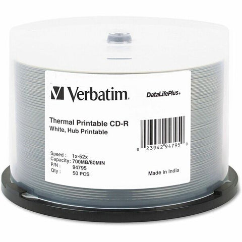 Verbatim America, LLC Verbatim DataLifePlus - 50 x CD-R - 700 MB (80min) 52x - white - ink jet printable surface, printable inner hub - spindle
