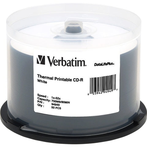 Verbatim America, LLC Verbatim DataLifePlus - 50 x CD-R - 700 MB (80min) 52x - white - thermal transfer printable surface - spindle