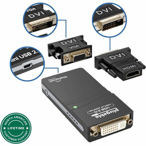 Plugable Technologies USB 2.0 to DVI/VGA/HDMI Video Graphics Adapter for Multiple Monitors
