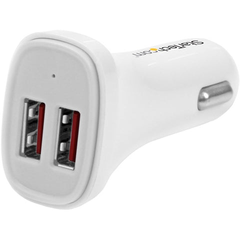 StarTech Dual Port USB Car Charger - White - High Power 24W/4.8A - 2 Port USB Car Charger