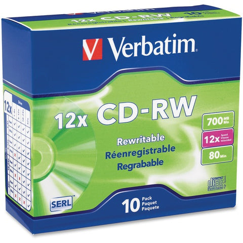 Verbatim America, LLC Verbatim - 10 x CD-RW - 700 MB (80min) 4x - 12x - slim jewel case