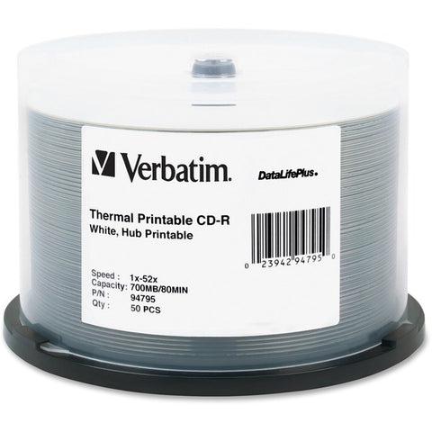 Verbatim America, LLC Verbatim DataLifePlus - 50 x CD-R - 700 MB (80min) 52x - white - wide thermal printable surface - spindle
