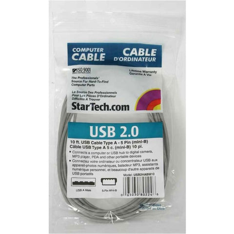 StarTech 10 ft USB 2.0 Cable - USB A to Mini B