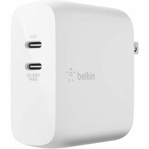 Belkin International, Inc Belkin BOOST CHARGE Dual GaN - Wall charger - 68 Watt - 3 A - Fast Charge, PD - 2 output connectors (USB-C) - white