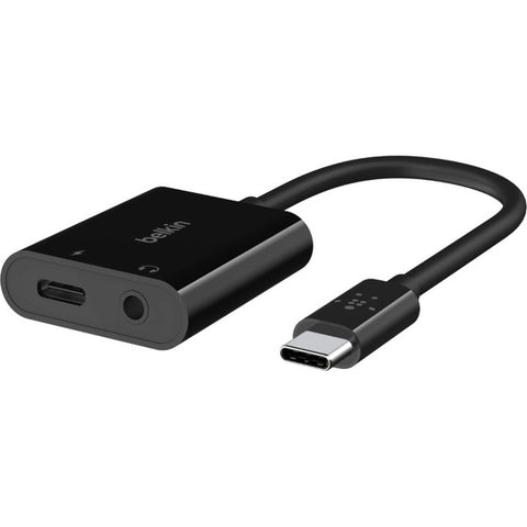 Belkin International, Inc Belkin RockStar - USB-C to headphone jack / charging adapter - USB-C male to mini jack, USB-C female - 7.7 in - USB Power Delivery (60W)