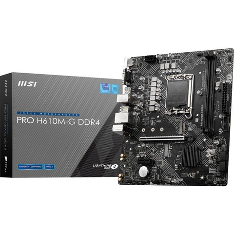 MSI MSI PRO H610M-G DDR4 - Motherboard - micro ATX - LGA1700 Socket - H610 Chipset - USB 3.2 Gen 1 - Gigabit LAN - onboard graphics (CPU required) - HD Audio (8-channel)