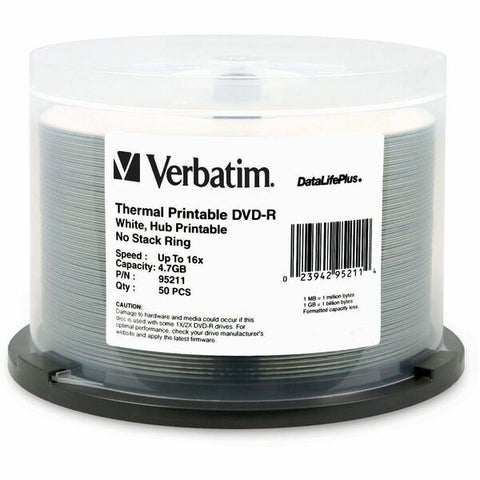 Verbatim America, LLC Verbatim DataLifePlus - 50 x DVD-R - 4.7 GB 16x - white - thermal transfer printable surface - spindle