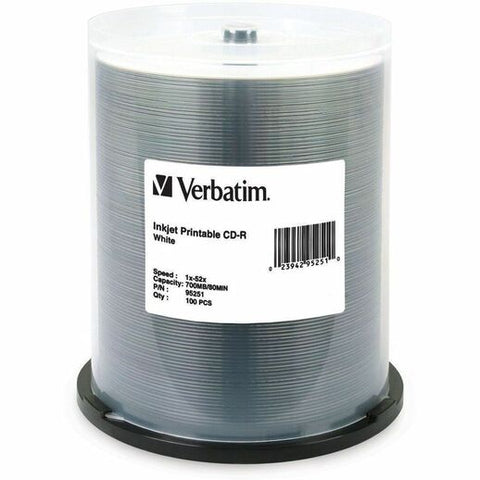 Verbatim America, LLC Verbatim - 100 x CD-R - 700 MB (80min) 52x - white - ink jet printable surface - spindle
