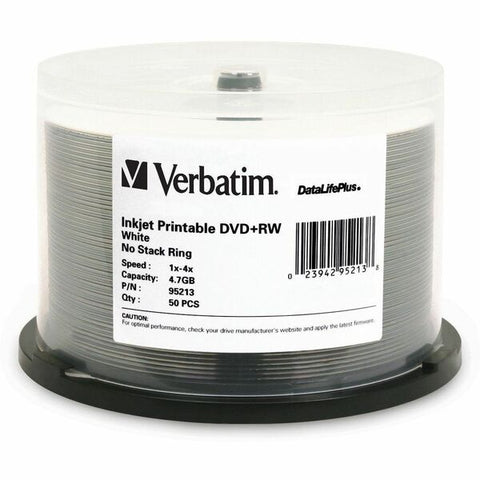 Verbatim America, LLC Verbatim DataLifePlus - 50 x DVD+RW - 4.7 GB 4x - white - ink jet printable surface - spindle