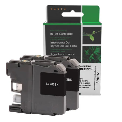 Clover Technologies Group, LLC Clover Imaging Remanufactured High Yield Black Ink Cartridge for Brother LC203, 2-Pack