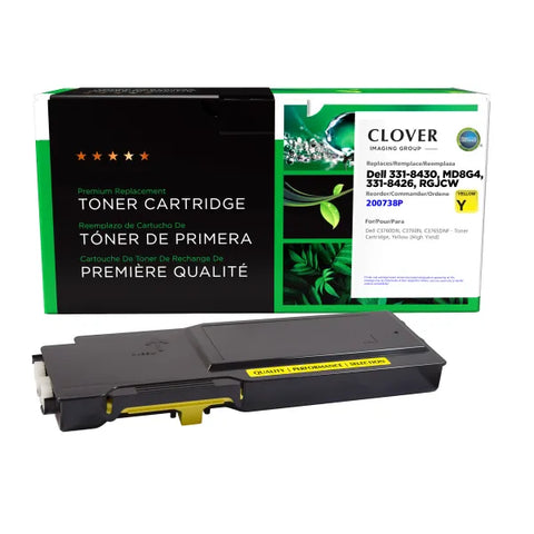 Clover Technologies Group, LLC Remanufactured High Yield Yellow Toner Cartridge (Alternative for Dell 331-8430 MD8G4 331-8426 RGJCW) (9000 Yield)