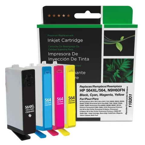 Clover Technologies Group, LLC Black High Yield, Cyan, Magenta, Yellow Ink Cartridges for HP 564XL/564