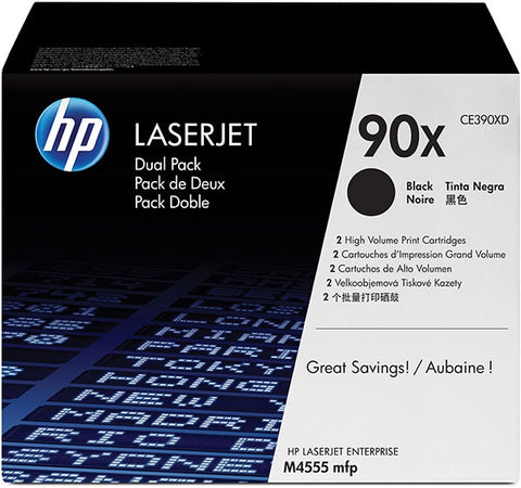 HP 90X (CE390XD) Black High Yield 2-pack Original LaserJet Toner Cartridges (48000 Yield)