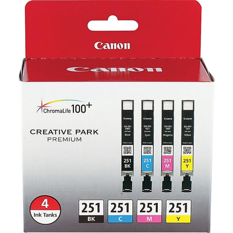 Canon, Inc CLI-251 Black/Cyan/Magenta/Yellow Standard Yield Ink Cartridge, 4/Pack (6513B004)