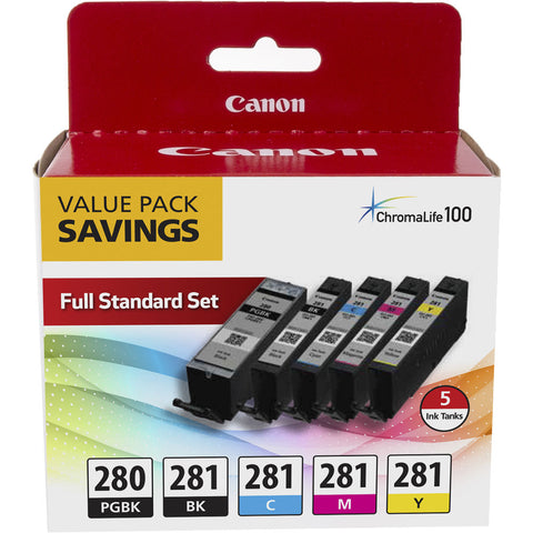 Canon, Inc Canon (PGI-280/ CLI-281) PIXMA TS6220, TS8120, TS9521C, TS9520, TS6120, TS9120, TS702, TS8220, TR8520, TR7520 (Pigment Black/ Dye Based BK/ C/ M/ Y) Ink Cartridge 5 Color Value Pack