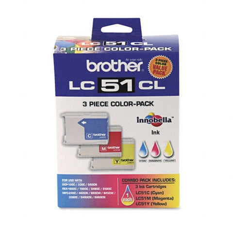 Brother C/M/Y Ink Cartridge Combo Pack (Includes 1 Each of OEM# LC51C LC51M LC51Y) (3 x 400 Yield)