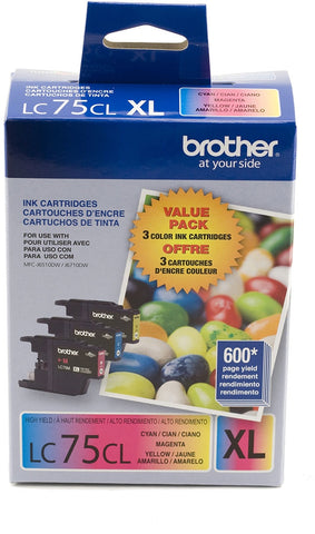 Brother High Yield C/M/Y Ink Cartridge Combo Pack (Includes 1 Each of OEM# LC75C LC75M LC75Y) (3 x 600 Yield)